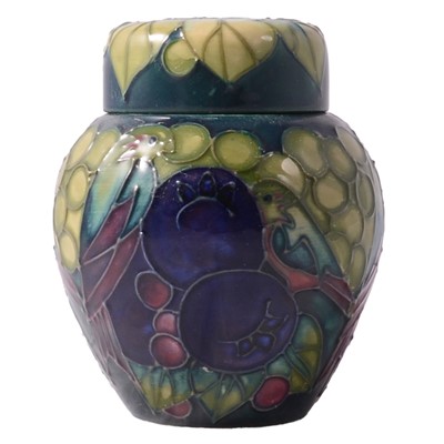 Lot 66 - Moocroft Pottery, 'Finches' a small ginger jar and cover