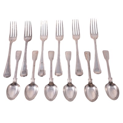 Lot 277 - Six silver silver table forks, six dessert spoons.