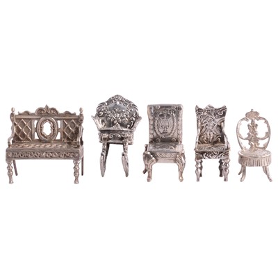 Lot 124 - Five Continental silver miniature chairs