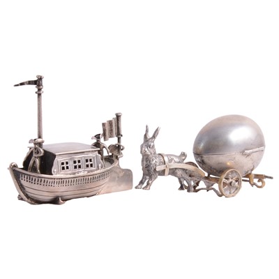 Lot 126 - Dutch silver miniature barge and an Easter novelty condiment