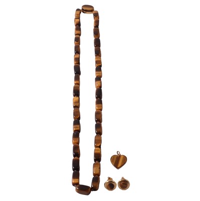 Lot 330 - A tiger's eye bead necklace, pendant, and earrings.