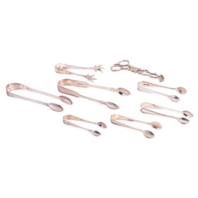 Lot 181 - Pair of silver sugar scissors and various silver sugar tongs