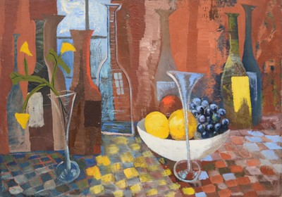 Lot 23 - Ronald Hamilton Moore, Bottles with fruit, 1940; and four other abstract still lifes