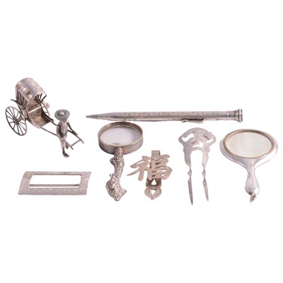 Lot 176 - Chinese silver rickshaw model, etc.
