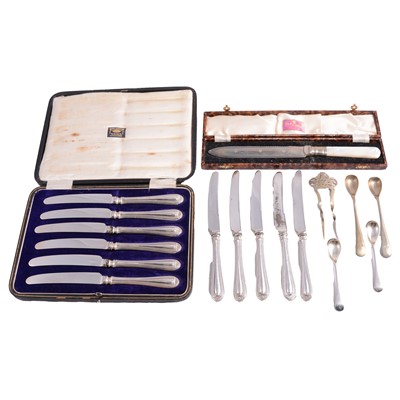 Lot 169 - Set of six silver handles knives, other cutlery