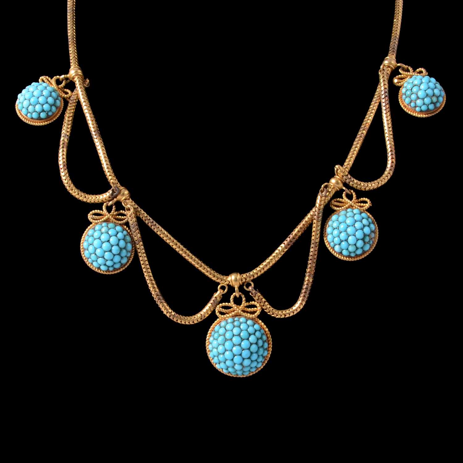 Lot 262 - A turquoise and yellow metal necklace.