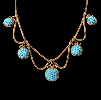 Lot 262 - A turquoise and yellow metal necklace.