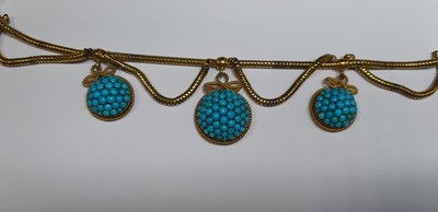 Lot 262 - A turquoise and yellow metal necklace.