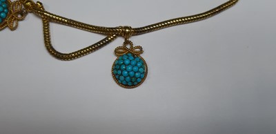 Lot 262 - A turquoise and yellow metal necklace.