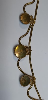 Lot 262 - A turquoise and yellow metal necklace.