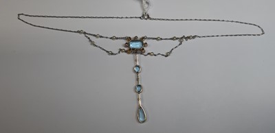 Lot 263 - An aquamarine, diamond and seed pearl necklace, and a pair of aquamarine and seed pearl earrings.