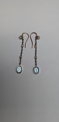 Lot 263 - An aquamarine, diamond and seed pearl necklace, and a pair of aquamarine and seed pearl earrings.