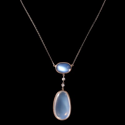 Lot 458 - A moonstone and diamond necklace, and a moonstone brooch.