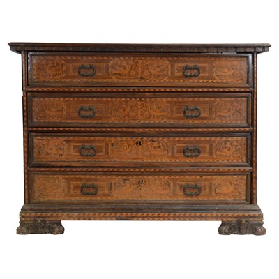 Lot 235 - Walnut and marquetry commode, perhaps Lombard, 18th century