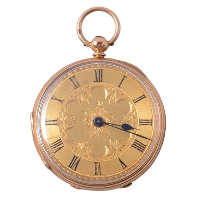 Lot 368 - An 18 carat yellow gold open face fob watch.