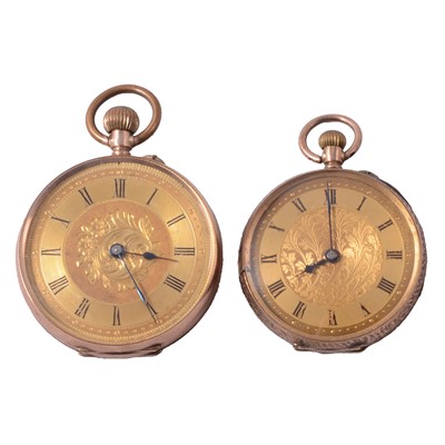 Lot 376 - A 9 carat yellow gold open face fob watch, and a yellow metal fob watch.