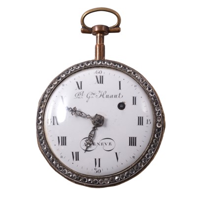 Lot 379 - Paul-Gédéon Huaut - an enamel, hand-painted and paste set open face pocket watch.