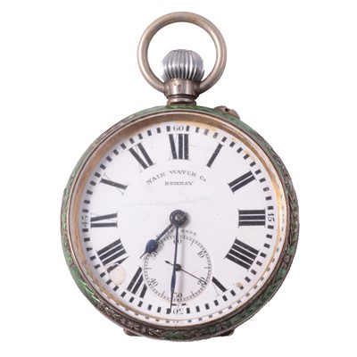 Lot 382 - An enamel and white metal open face pocket watch.