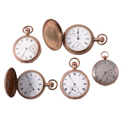 Lot 384 - Five gold-plated pocket watches.