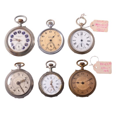 Lot 389 - Six metal open face pocket watches.