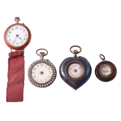Lot 386 - Three fob watches, and a small compass.