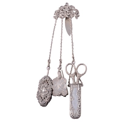 Lot 478 - A Victorian silver chatelaine with attachments.