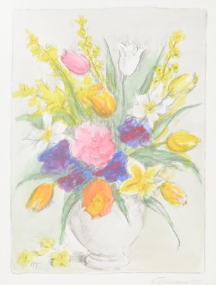 Lot 296 - Helga Tiemann, Floral still life, and two other floral works