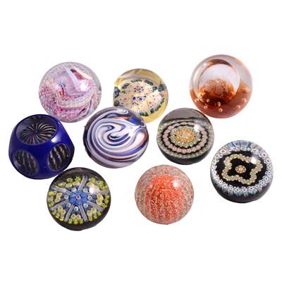 Lot 67 - Collection of millefiore and other coloured glass paperweights, mostly Stratherne.