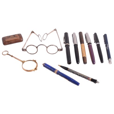 Lot 163 - Pair of silver plated folding spectacles, etc.