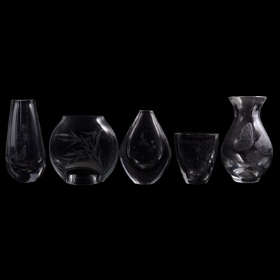 Lot 16 - Seventeen engraved Scandinavian glass vases