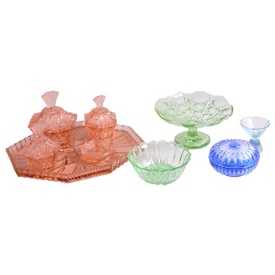 Lot 42 - Two boxes of decorative pressed glass, cut glass, and Masons ceramics