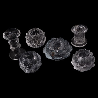 Lot 79 - Collection of clear textured Art Glass candlestands/ tealight holders