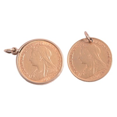 Lot 172 - Two Gold Half Sovereign Coin pendants.