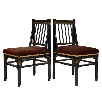 Lot 242 - Two Victorian Aesthetic salon chairs, designed by Christopher Dresser for Bushloe House