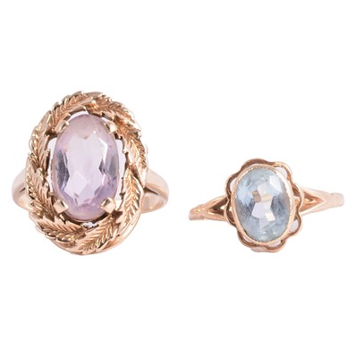 Lot 112 - Two gemset dress rings, amethyst, blue topaz.