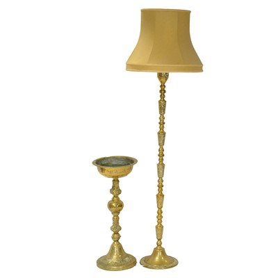Lot 422 - Indian brass standard lamp and a cast brass pedestal jardiniere