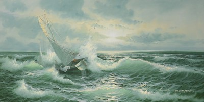 Lot 278 - W Walters, Sailboat at sea