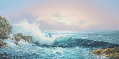 Lot 279 - Gene Ho, Waves breaking against the rocks