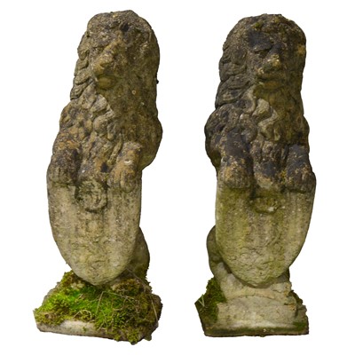 Lot 440 - Pair of garden concrete armorial lions