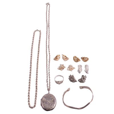 Lot 489 - A collection of silver, white metal and costume jewellery.