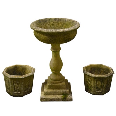 Lot 437 - Large pedestal urn, or fountain; and a pair of garden planters