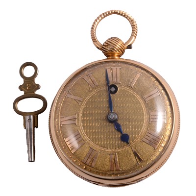 Lot 365 - An 18 carat yellow gold open face pocket watch.
