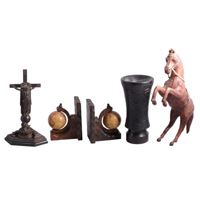 Lot 115 - Pair of bookends, stereoscope cards, German crucifix, etc