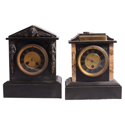 Lot 123 - Two Victorian slate and marble mantel clocks