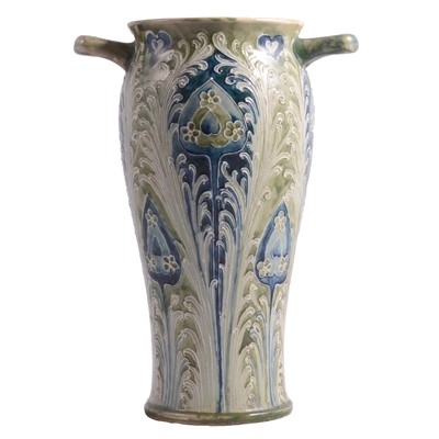 Lot 13 - William Moorcroft for Macintyre, a Florian 'Peacock Feather' twin-handled vase, circa 1900