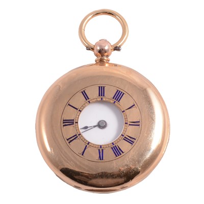 Lot 370 - A small yellow metal demi-hunter pocket watch.