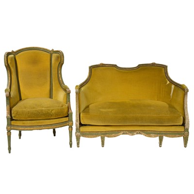 Lot 82 - French gilt framed armchair and a similar small sofa