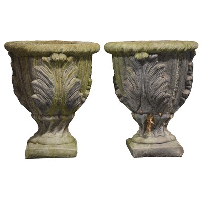 Lot 441 - Pair of large cast reconstituted stone garden urns