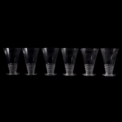Lot 22 - Lalique, a set of six 'Bourgueil' design wine glasses, post-1945