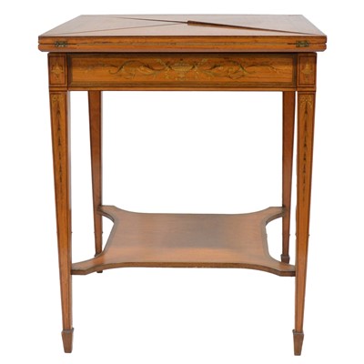 Lot 245 - Edwardian inlaid satinwood envelope top card table